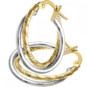 9ct Yellow and White Gold 15mm Hoop Earrings