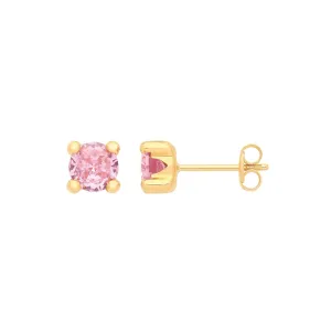 9ct Yellow Gold 5mm Round Pink CZ Stud Earrings