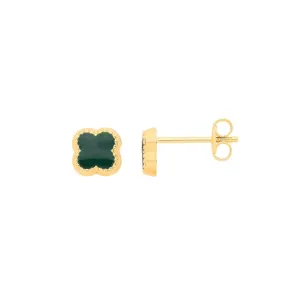 9ct Yellow Gold 6mm Green Four Leaf Clover Stud Earrings