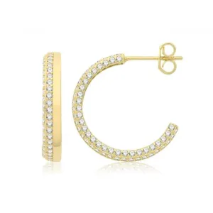 9ct Yellow Gold Half Hoop Earrings with Zirconia Stones ER1198