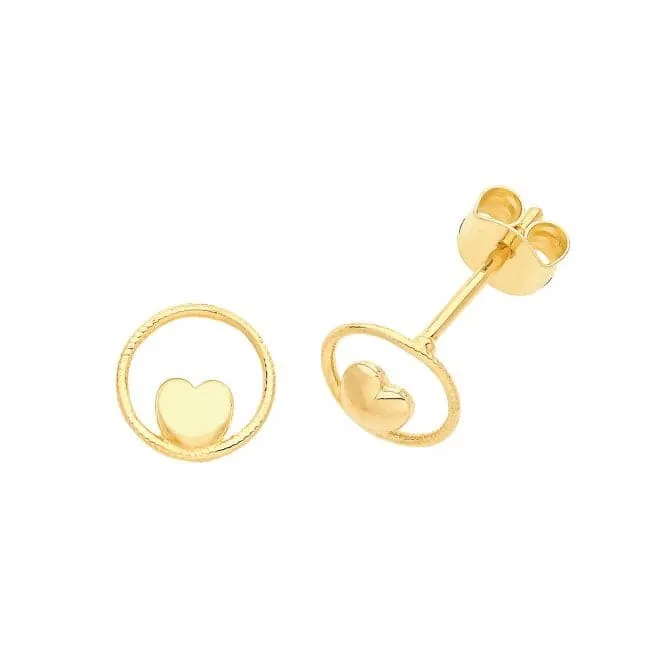 9ct Yellow Gold Heart Within A Circle Studs  ES661