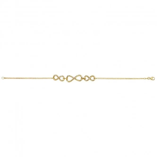 9ct Yellow Gold Ladies Triple Infinity Bracelet NK092B