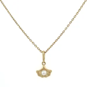 9ct Yellow Gold Pearl & Leaf Necklace