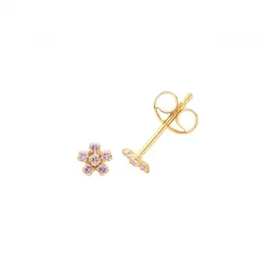 9ct Yellow Gold Pink Zirconia Flower Studs ES718P