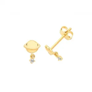 9ct Yellow Gold Planet With Dangle Zirconia Studs Earrings ES694