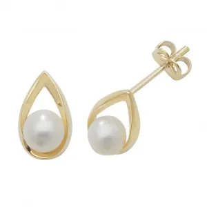 9ct Yellow Gold Teardrop & Pearl Stud Earrings ES453