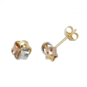 9ct Yellow Gold Tricolour Knot Studs Earrings ES361