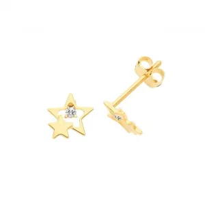 9ct Yellow Gold Zirconia Double Star Studs ES662