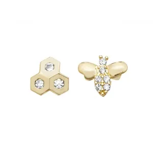 9ct Yellow Gold Zirconia Honeycomb & Bee Stud Earrings ES615