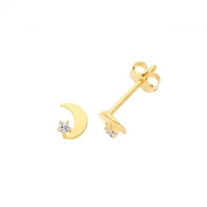 9ct Yellow Gold Zirconia Moon Studs ES660