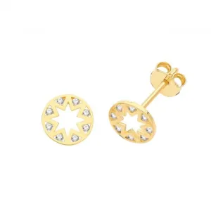 9ct Yellow Gold Zirconia Star Circle Studs ES663