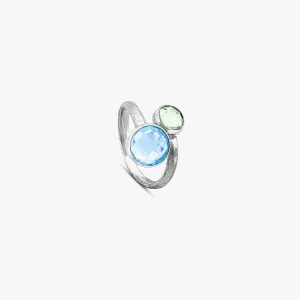 9K satin white gold Kensington ring with topaz and green amethyst