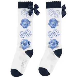 A DEE WHITE BOWS & ROSES KNEE HIGH SOCKS W202931