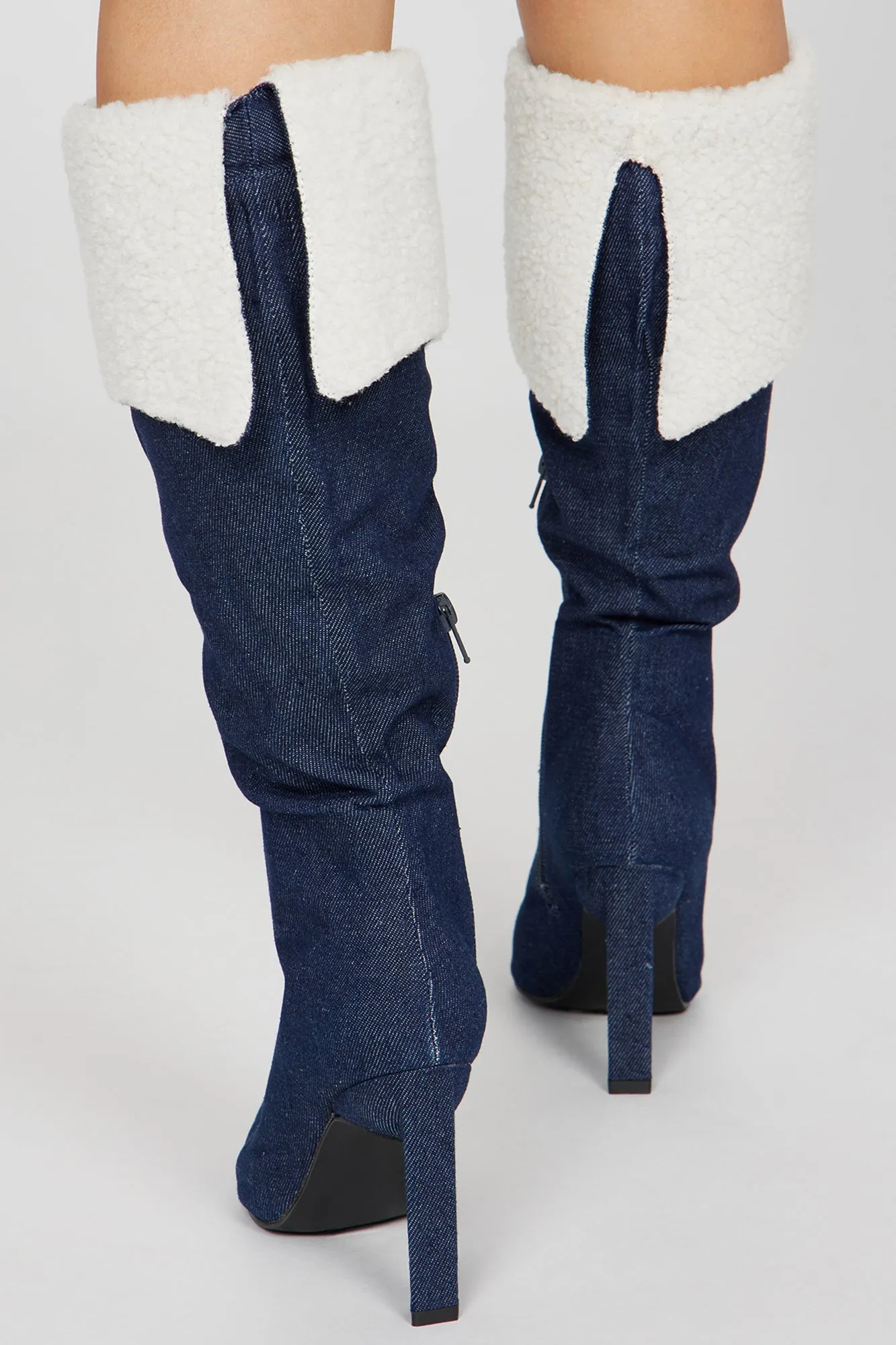 A Fine Time Knee High Heeled Boots - Denim