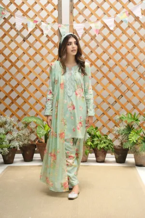 A Floral Monsoon 23- Aqua Floral With Shalwar And Dupata