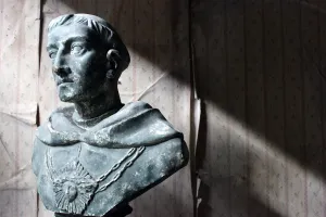 A Large 19thC Painted Plaster Portrait Library Bust of St. Francis of Assisi; Ex Milford House