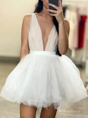 A-line Deep V neck Ivory Cheap Short Prom Dress Homecoming Dresses #MHL2890