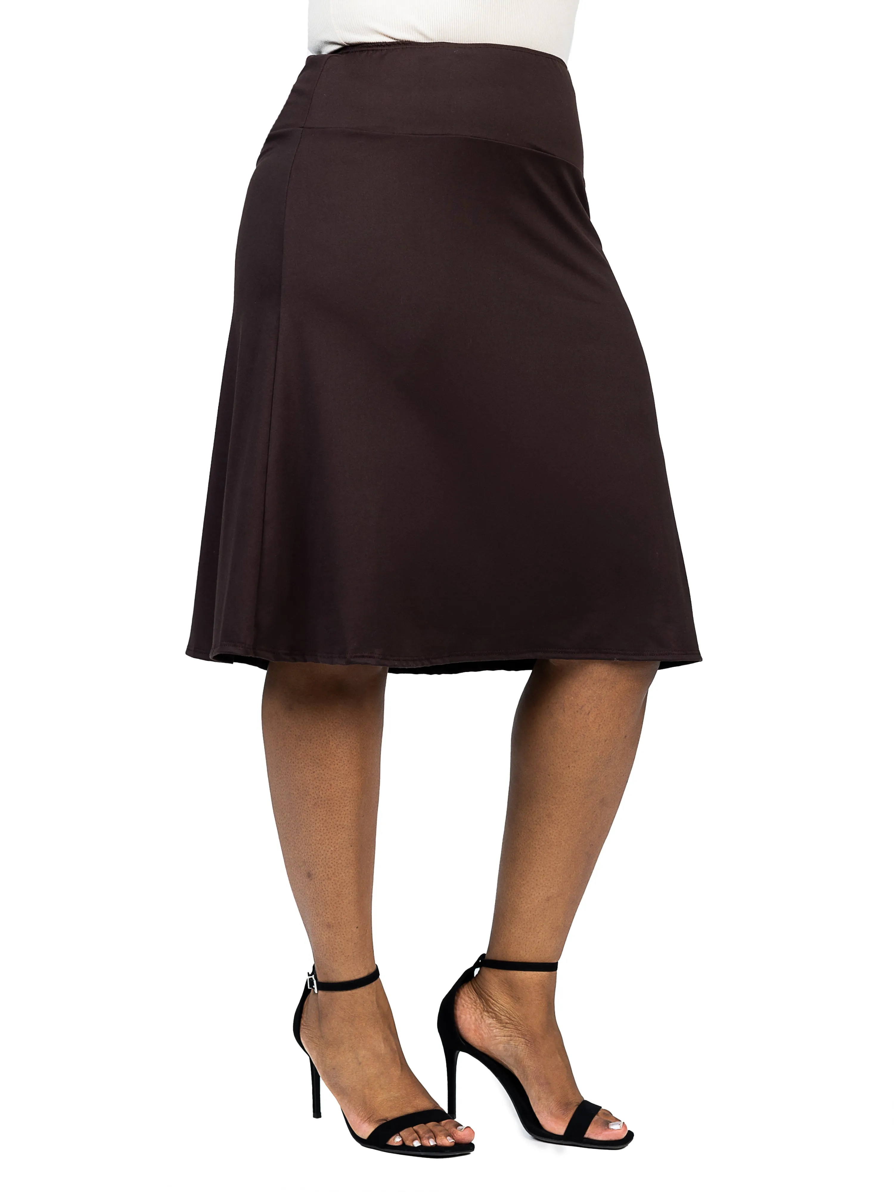 A Line Elastic Waist Knee Length Plus size Skirt