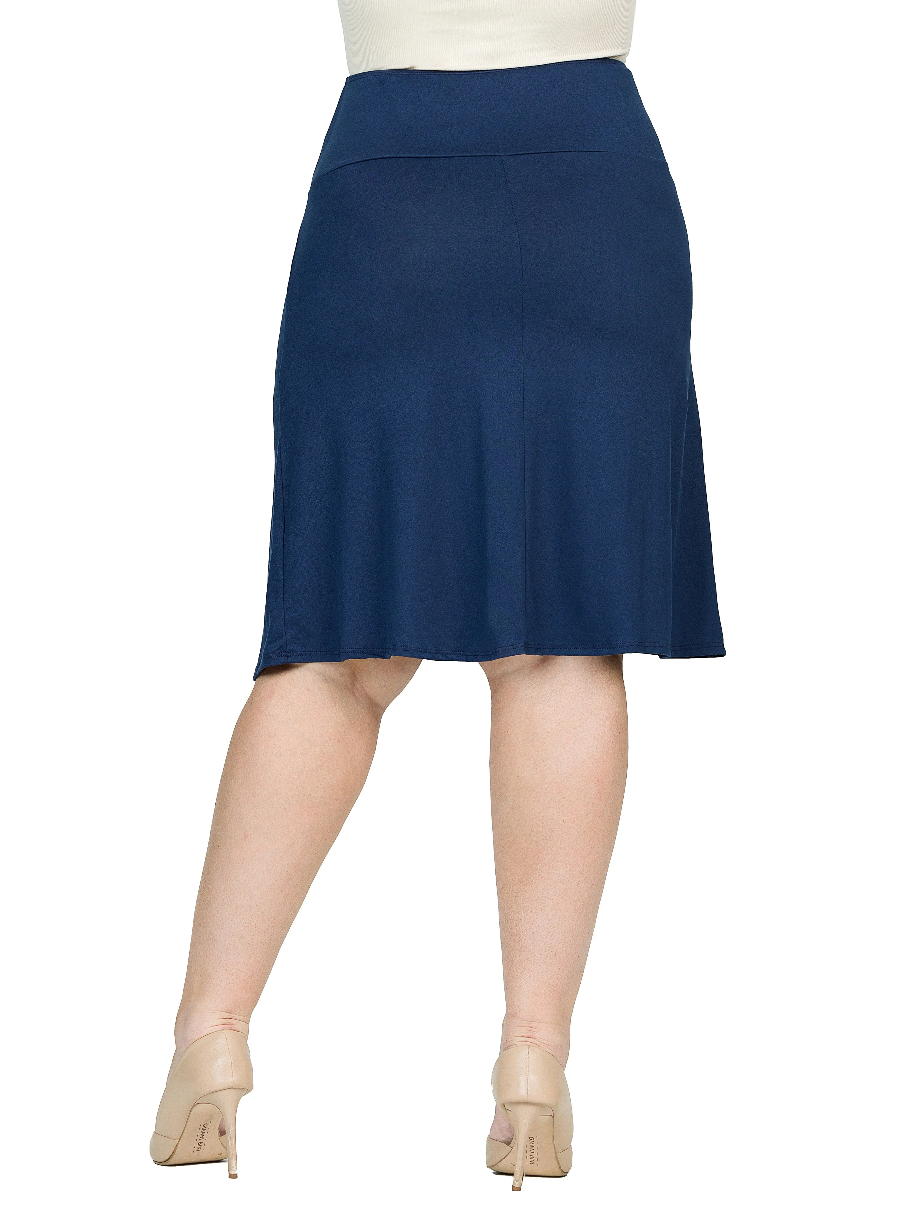 A Line Elastic Waist Knee Length Plus size Skirt