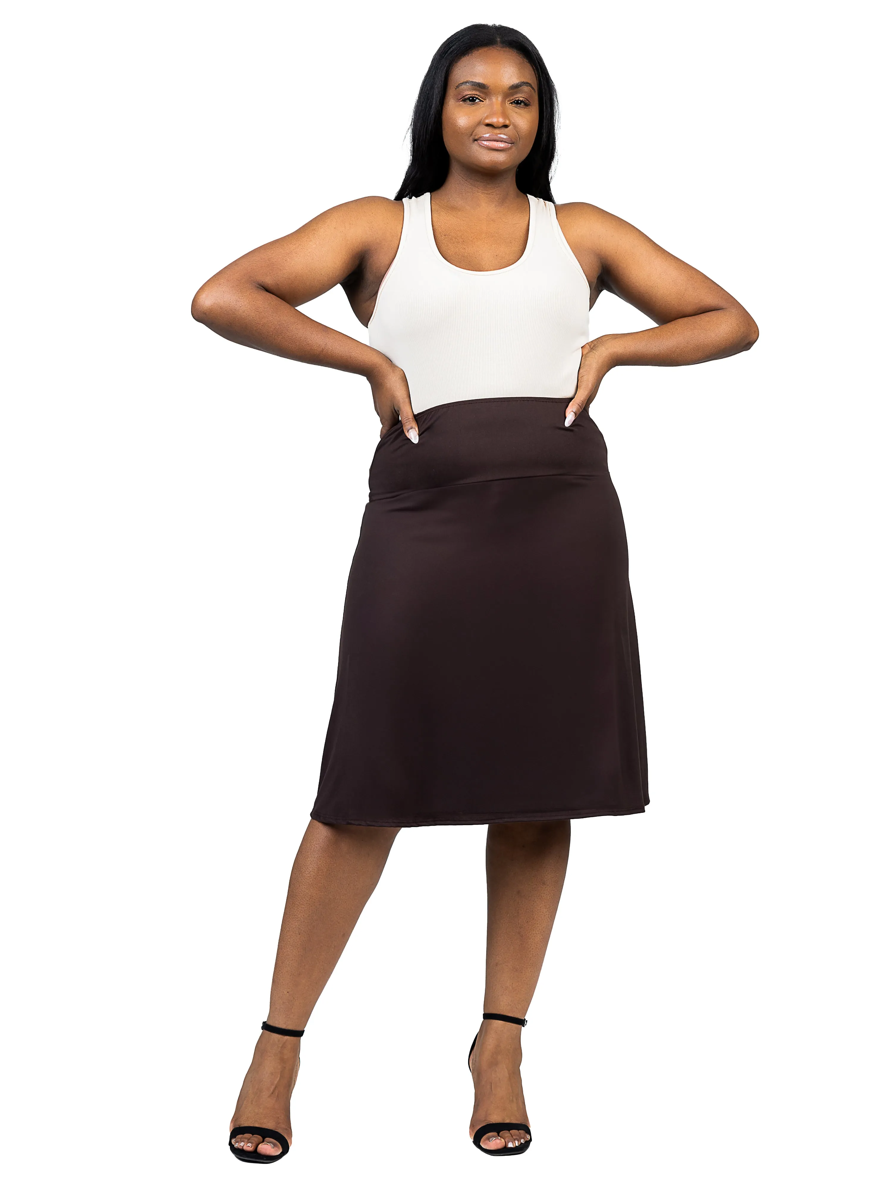 A Line Elastic Waist Knee Length Plus size Skirt