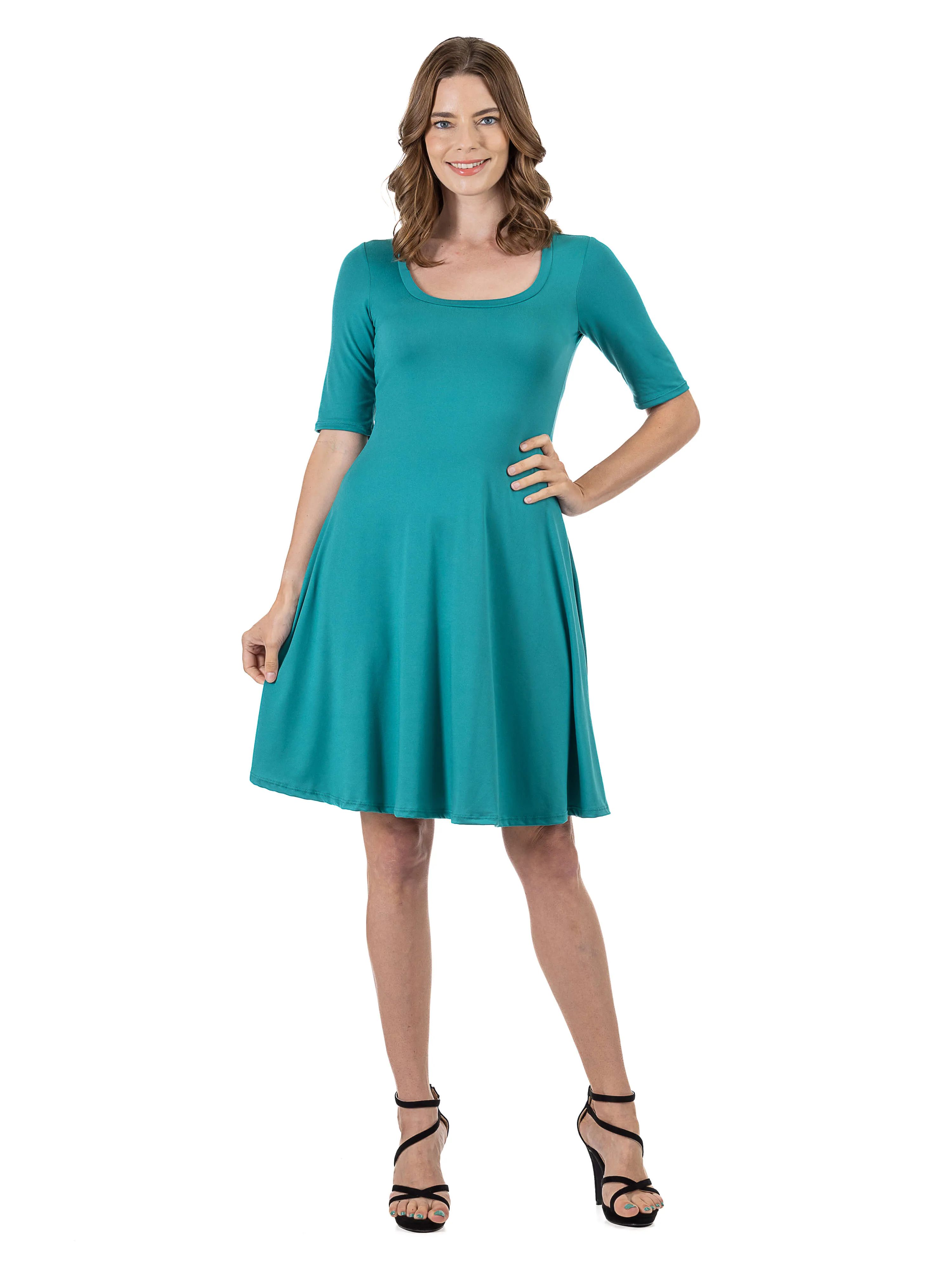 A Line Knee Length Dress with Elbow length Sleeves