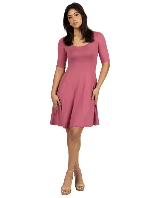 A Line Knee Length Dress with Elbow length Sleeves