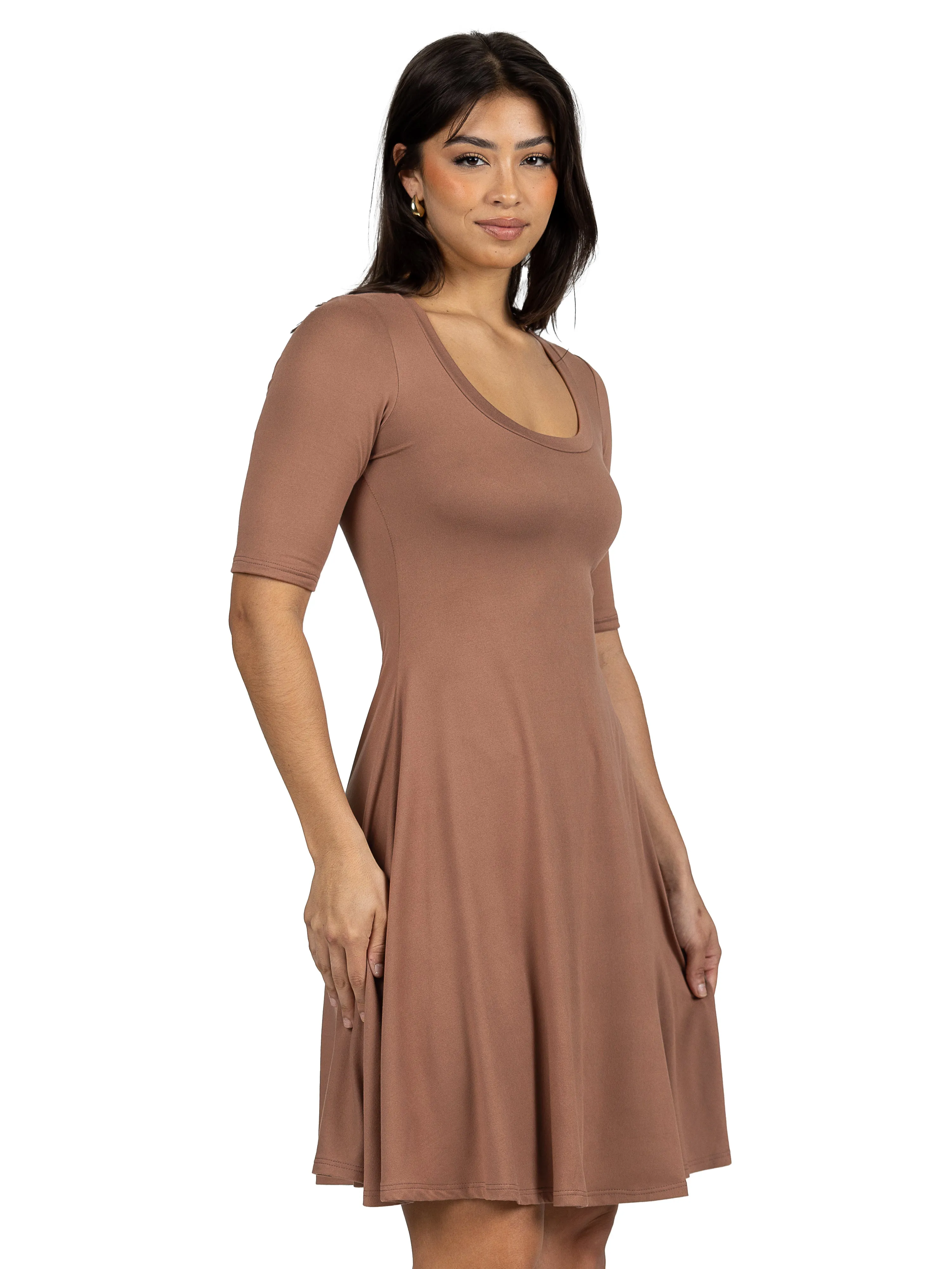 A Line Knee Length Dress with Elbow length Sleeves