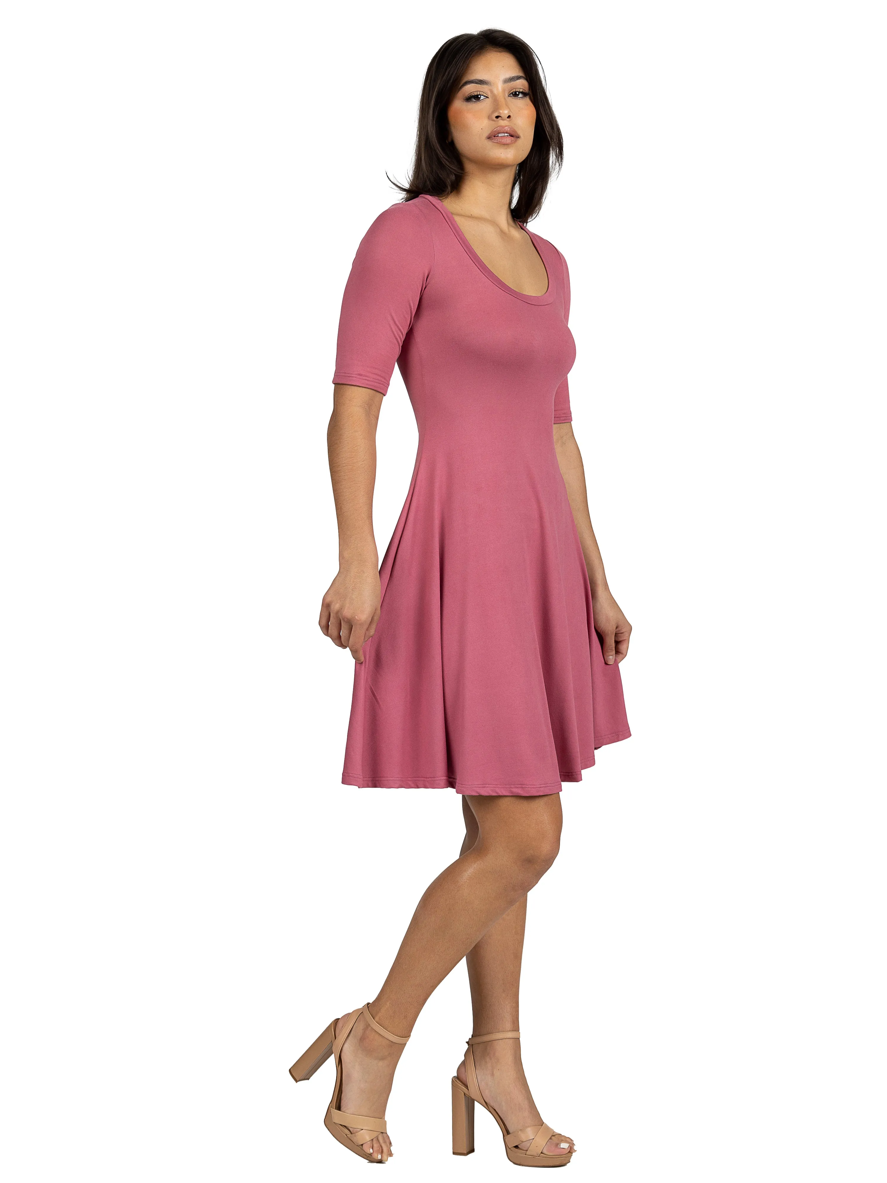 A Line Knee Length Dress with Elbow length Sleeves