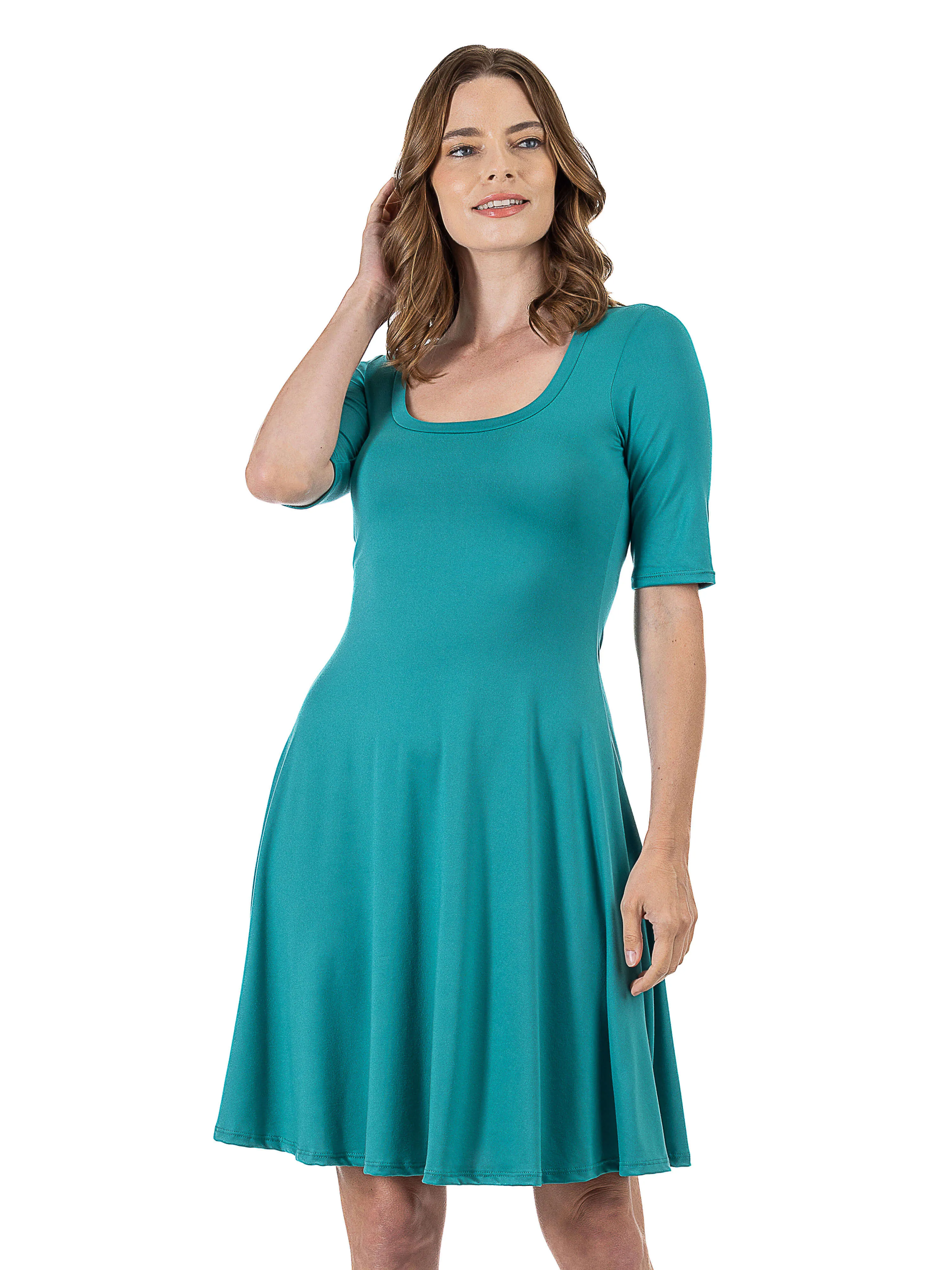 A Line Knee Length Dress with Elbow length Sleeves