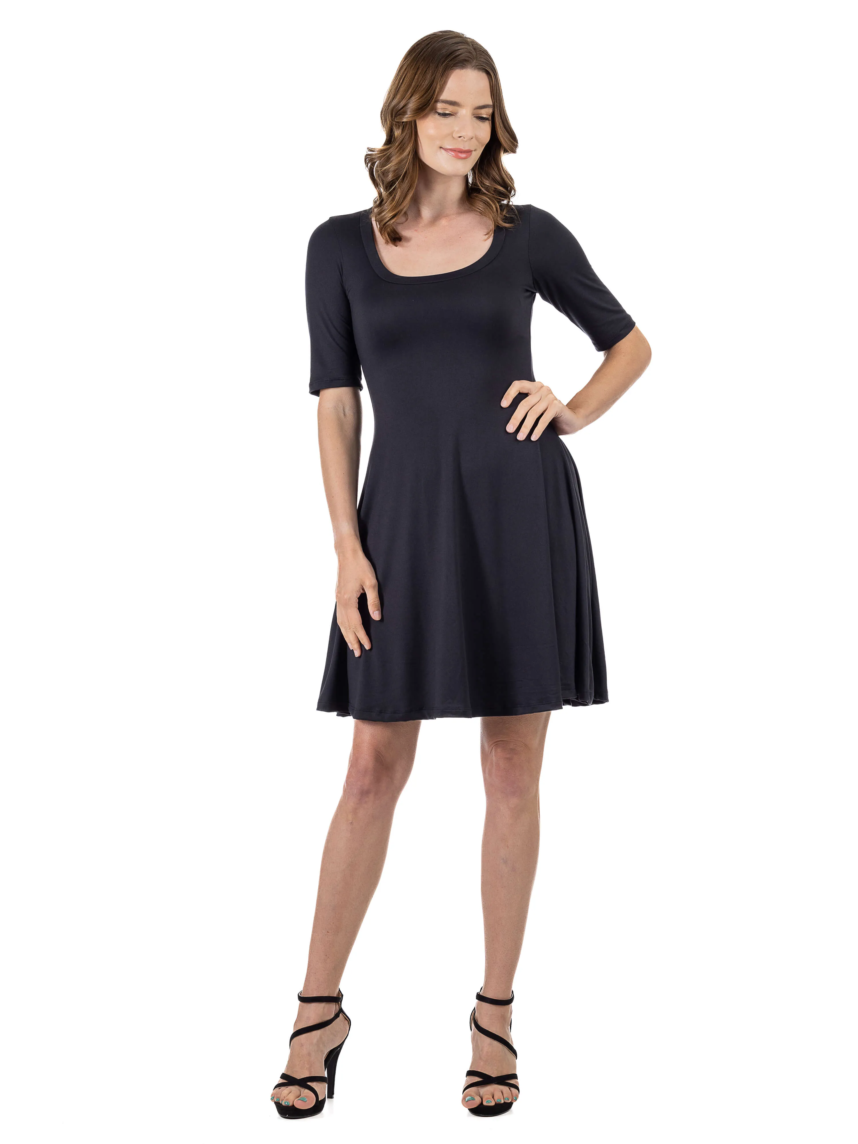 A Line Knee Length Dress with Elbow length Sleeves