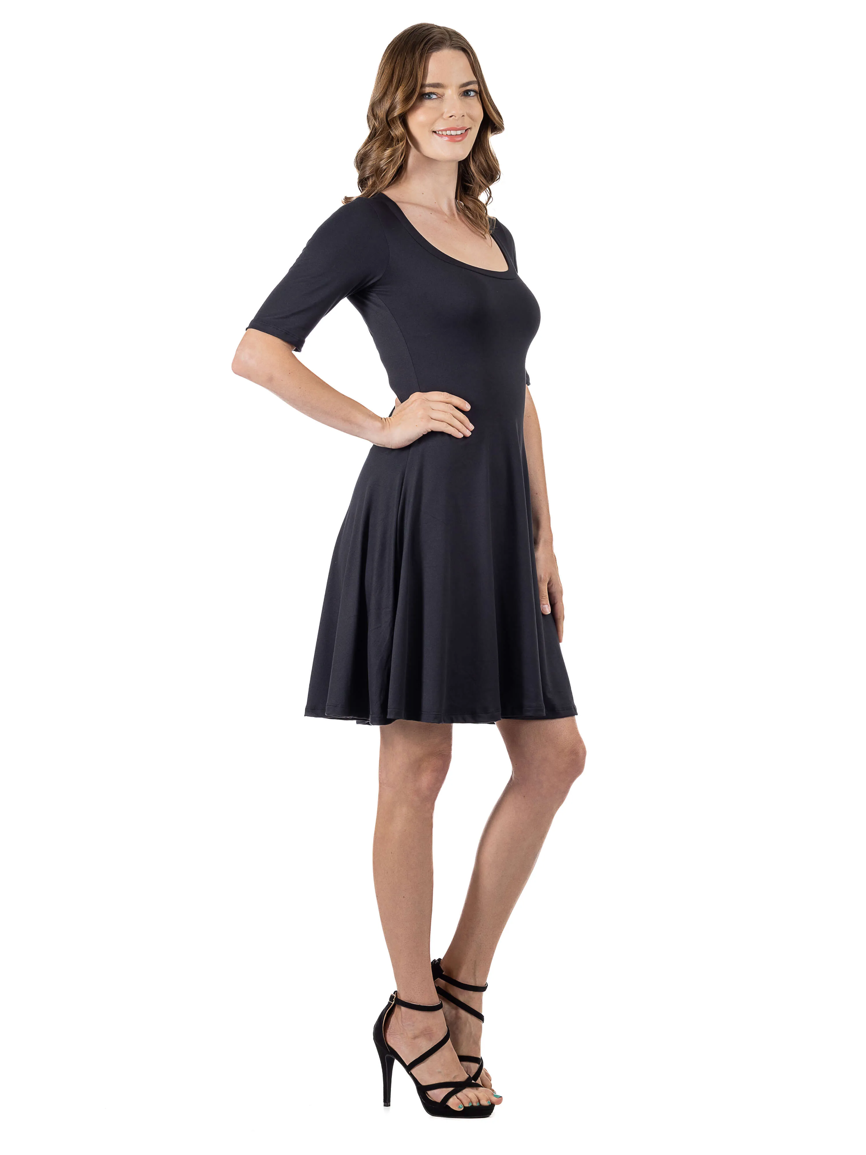 A Line Knee Length Dress with Elbow length Sleeves