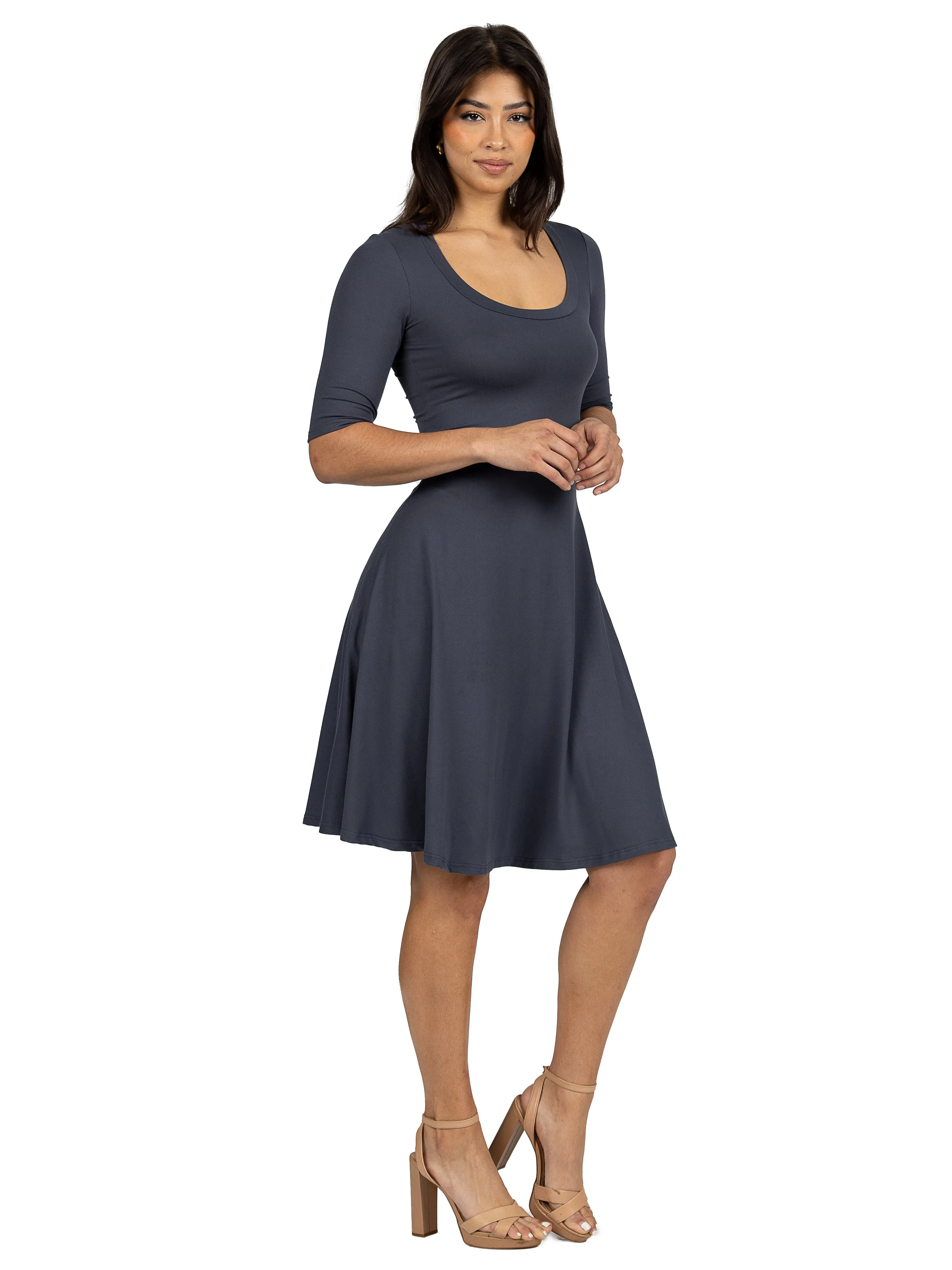 A Line Knee Length Dress with Elbow length Sleeves