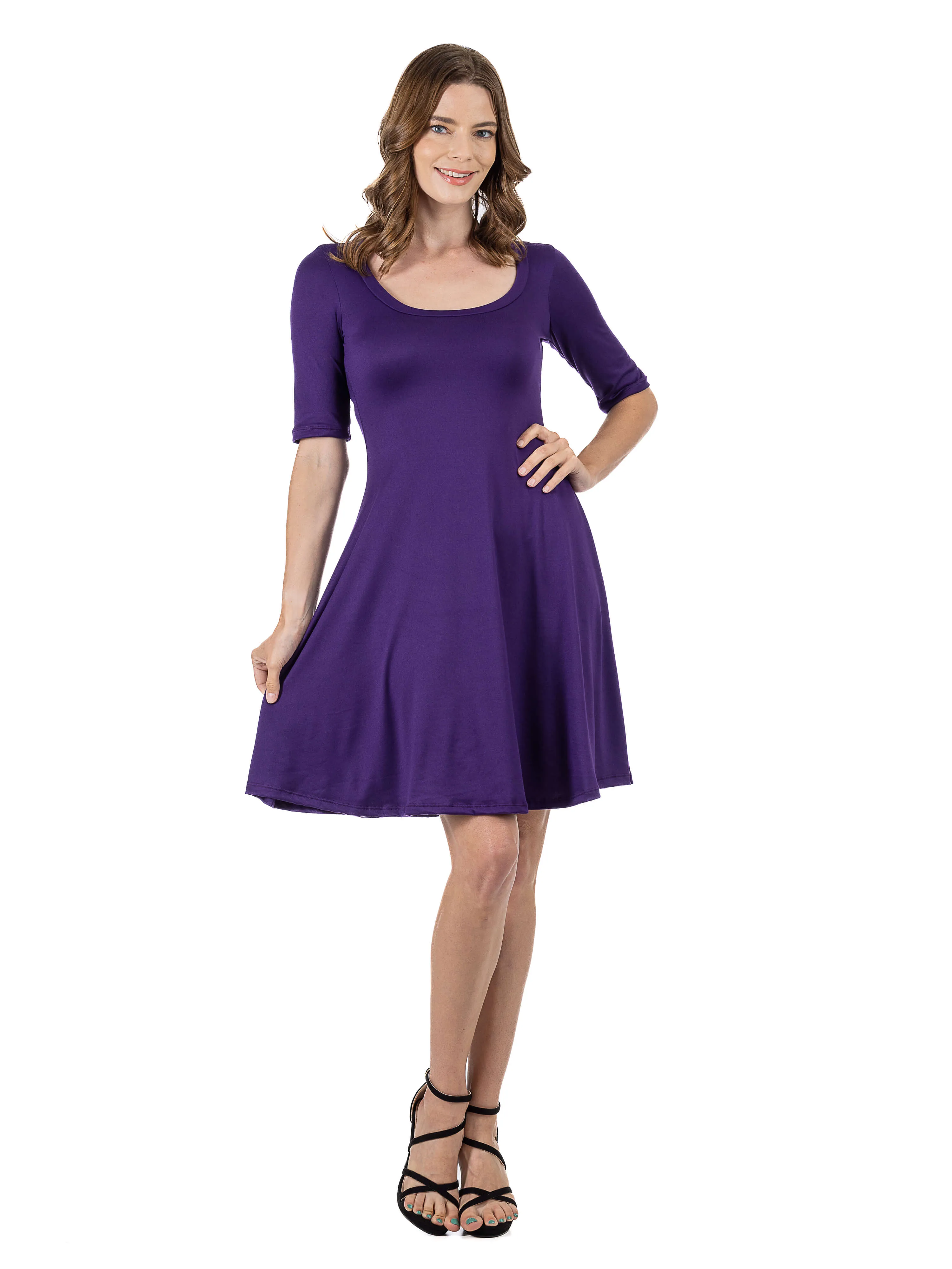 A Line Knee Length Dress with Elbow length Sleeves