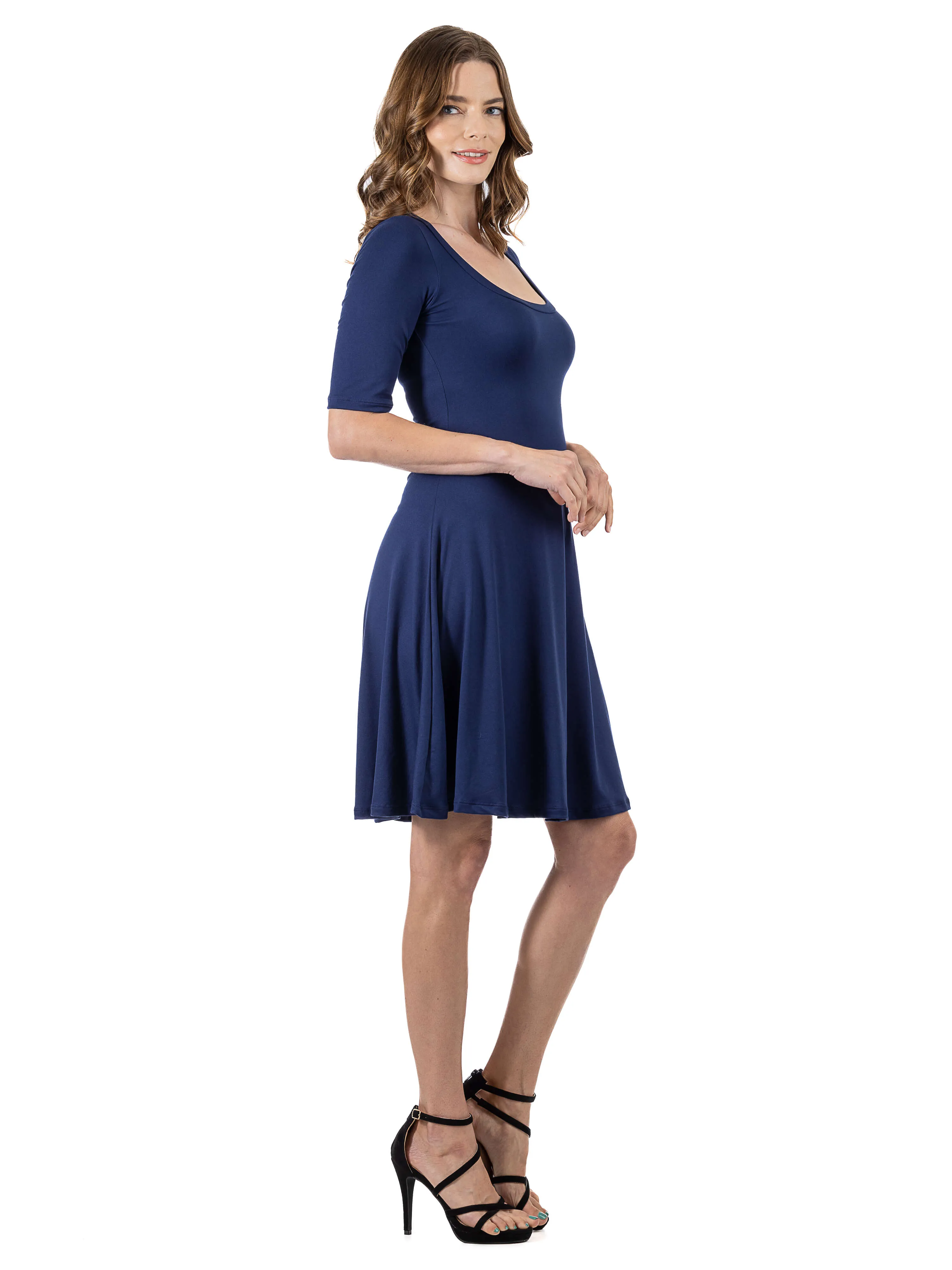 A Line Knee Length Dress with Elbow length Sleeves