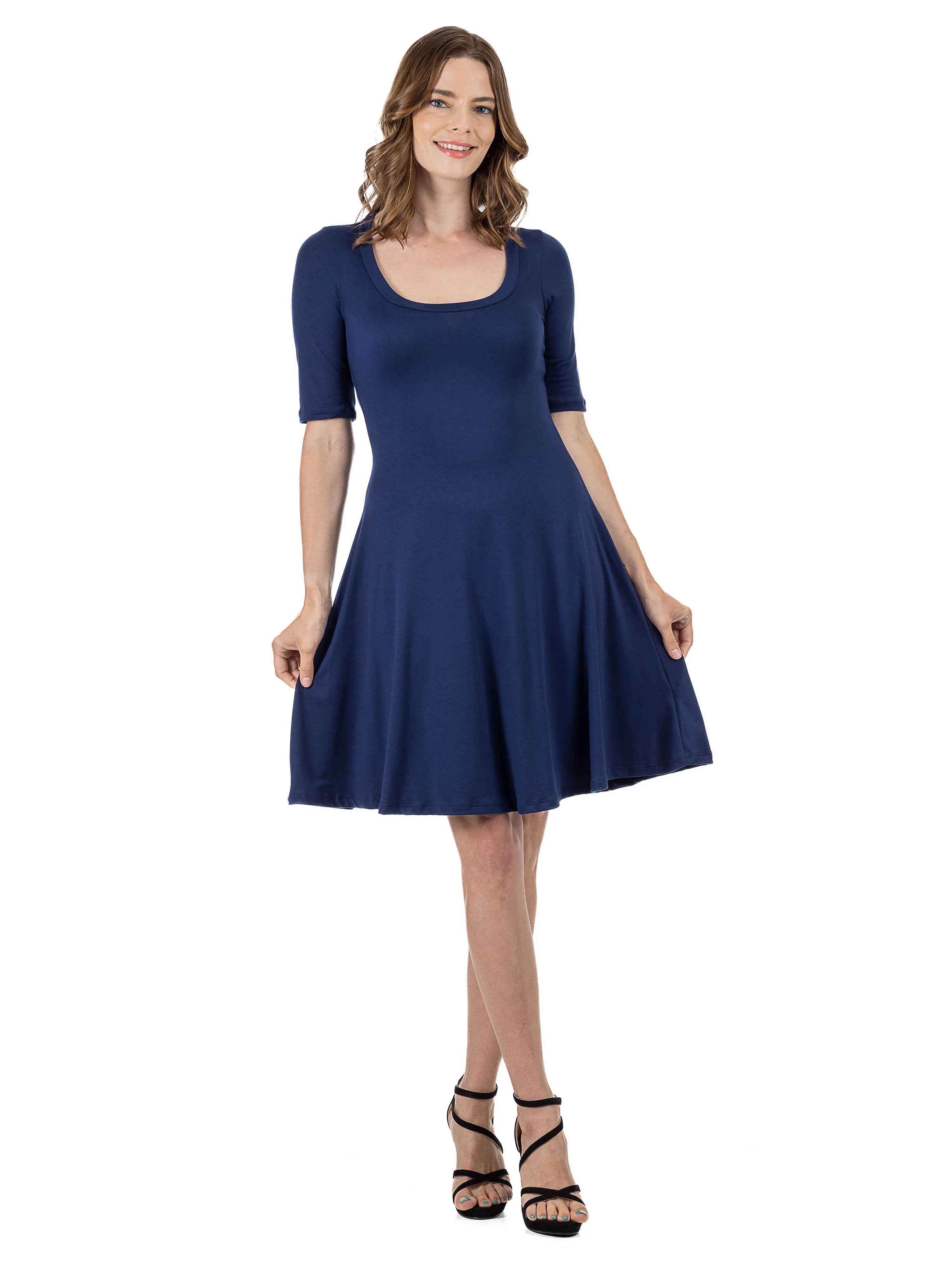 A Line Knee Length Dress with Elbow length Sleeves