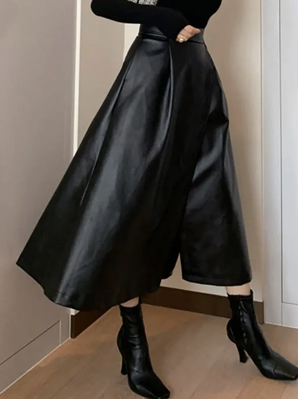 A-Line Loose Solid Color Split-Front Skirts Bottoms