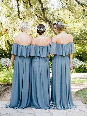 A-line Off-Shoulder Long Bridesmaid Dress Chiffon Cheap Bridesmaid Dress BRD012