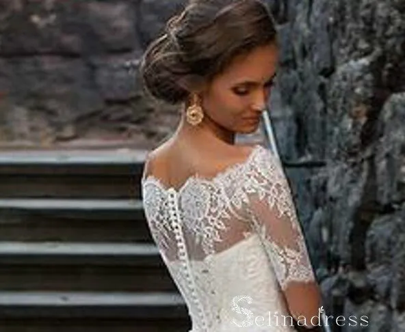 A-line Off-the-shoulder Lace Wedding Dresses With Sleeve Princess Wedding Dress SEW056