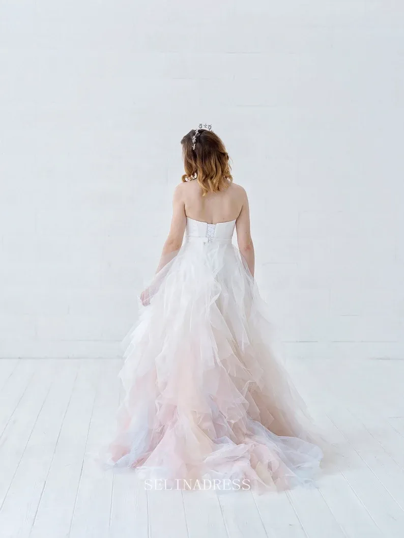 A-line Ombre Wedding Dress Tulle Wedding Dress Strapless Bridal Gown Wedding Dress Bridal Gown GRSD005