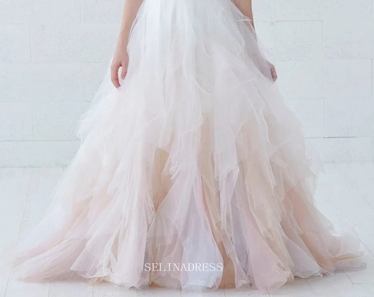 A-line Ombre Wedding Dress Tulle Wedding Dress Strapless Bridal Gown Wedding Dress Bridal Gown GRSD005