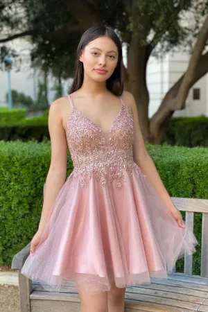 A Line Pink Beading Homecoming Dress