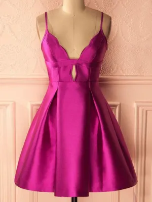 A-line Spaghetti Straps Short Prom Dress Fuchsia Cheap Homecoming Dress kts094