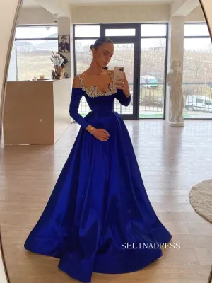 A-line Straps Royal Blue Long Prom Dress Evening Dress SEW1128