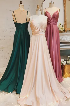 A-Line Straps Ruched Long Bridesmaid Dress Formal Dresses