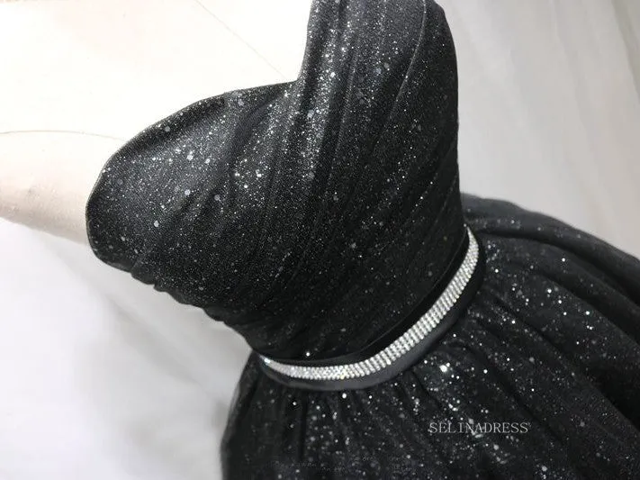 A-line Sweetheart Cute Homecoming Dress Sparkly Black Short Prom Dresses EDS029