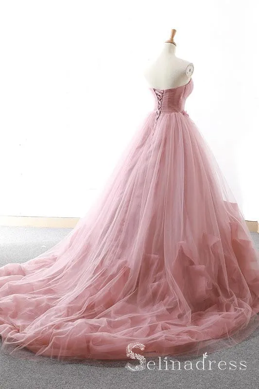 A-line Sweetheart Dust Pink Lace Long Prom Dress Princess Quinceanera SED035