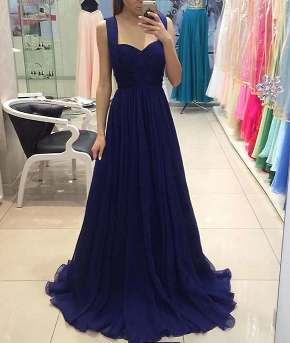 A Line Sweetheart Neck Royal Blue Chiffon Long Prom Dresses, Royal Blue Formal Graduation Evening Dresses, Royal Blue Bridesmaid Dresses