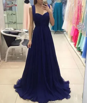 A Line Sweetheart Neck Royal Blue Chiffon Long Prom Dresses, Royal Blue Formal Graduation Evening Dresses, Royal Blue Bridesmaid Dresses