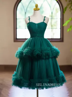 A-Line Sweetheart Tulle Short Prom Dress Green Homecoming Dress #TKL2120