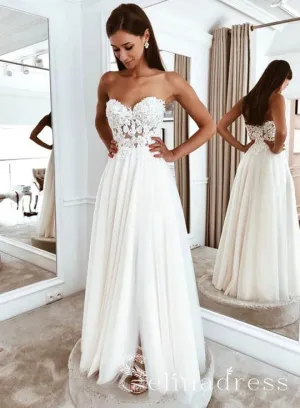 A-line Sweetheart White Prom Dress Lace Cheap Long Formal Gowns Evening Dress SED135